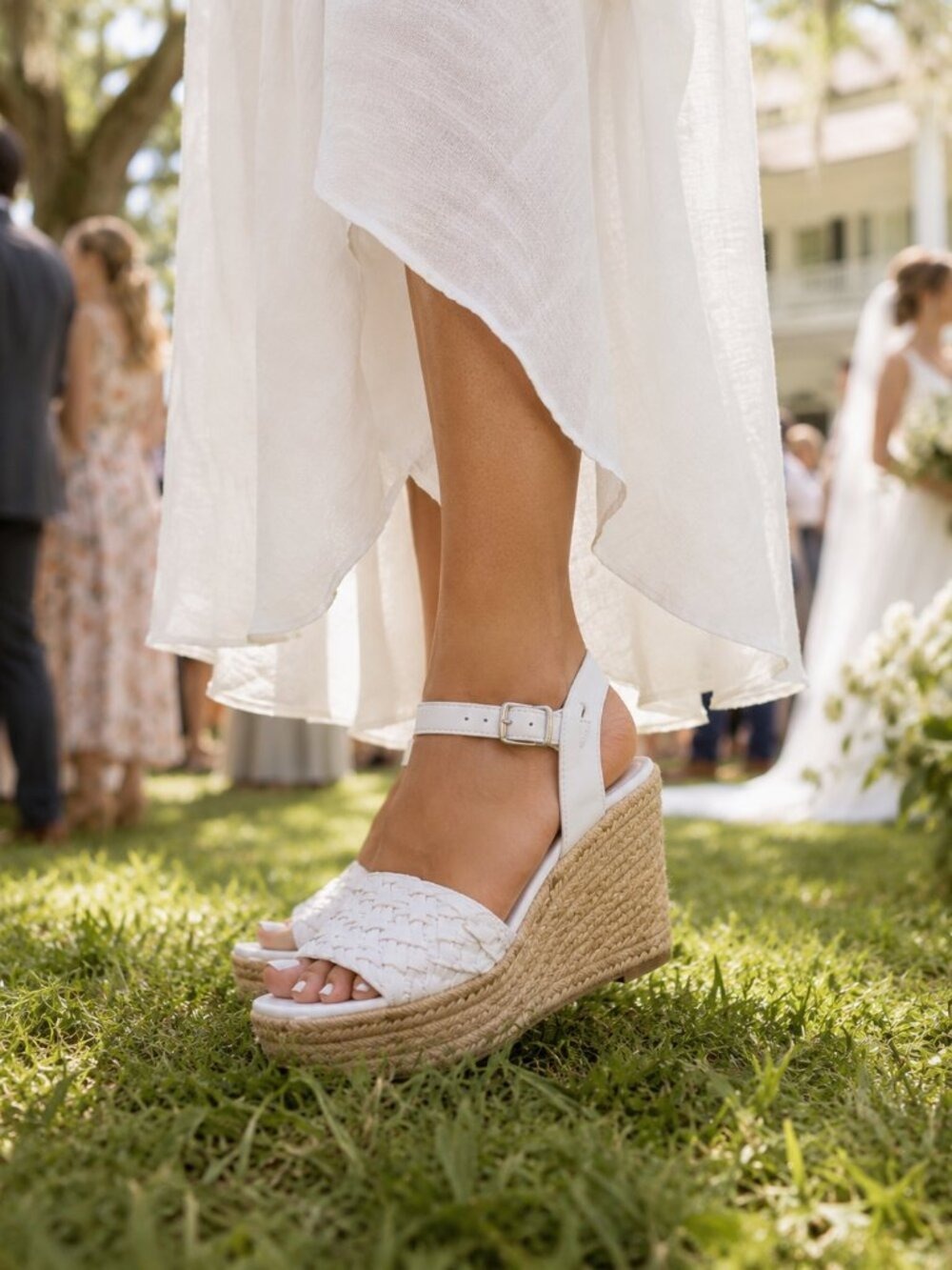 Marc Fisher Espadrille Wedge Sandals Ivory Woven Ankle Strap Size 8.5M - Picture 8 of 13